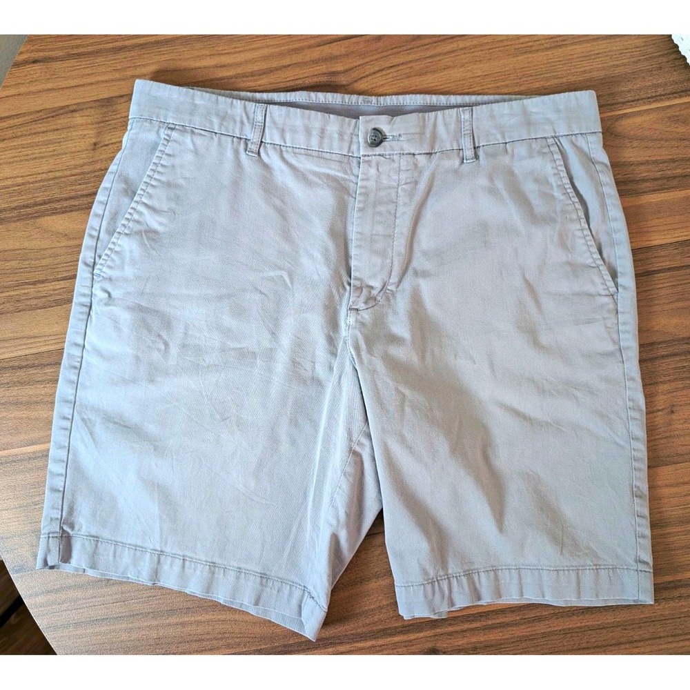 Marc Anthony Mens 36 Gray Stretch Chino Shorts Cotton Flat Front Casual